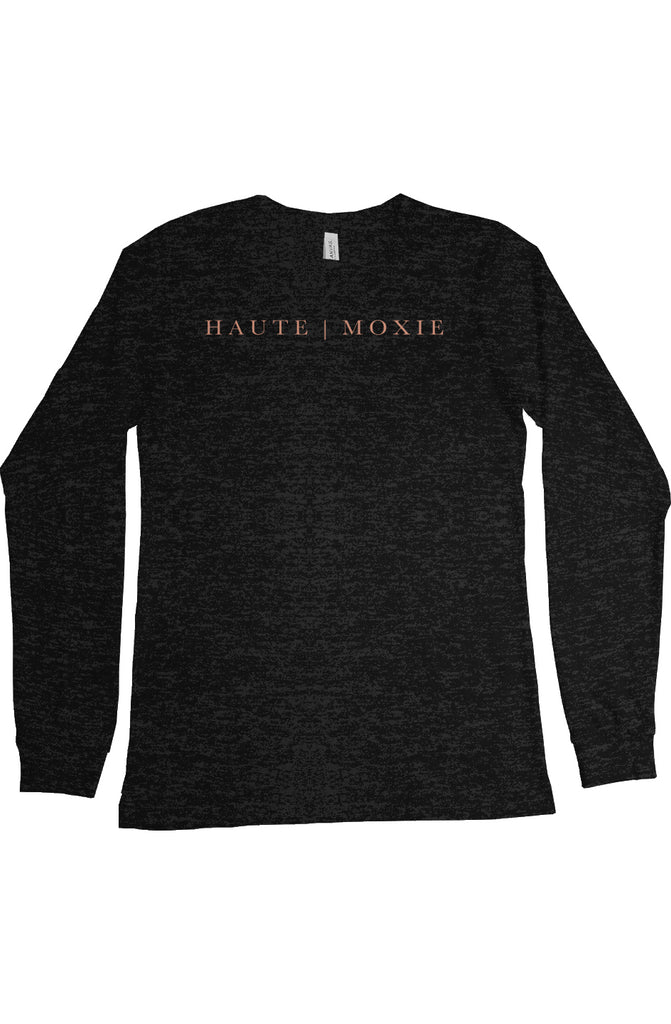 DELUXE MOXIE LONG SLEEVE TEE HEATHER BLACK & PINK