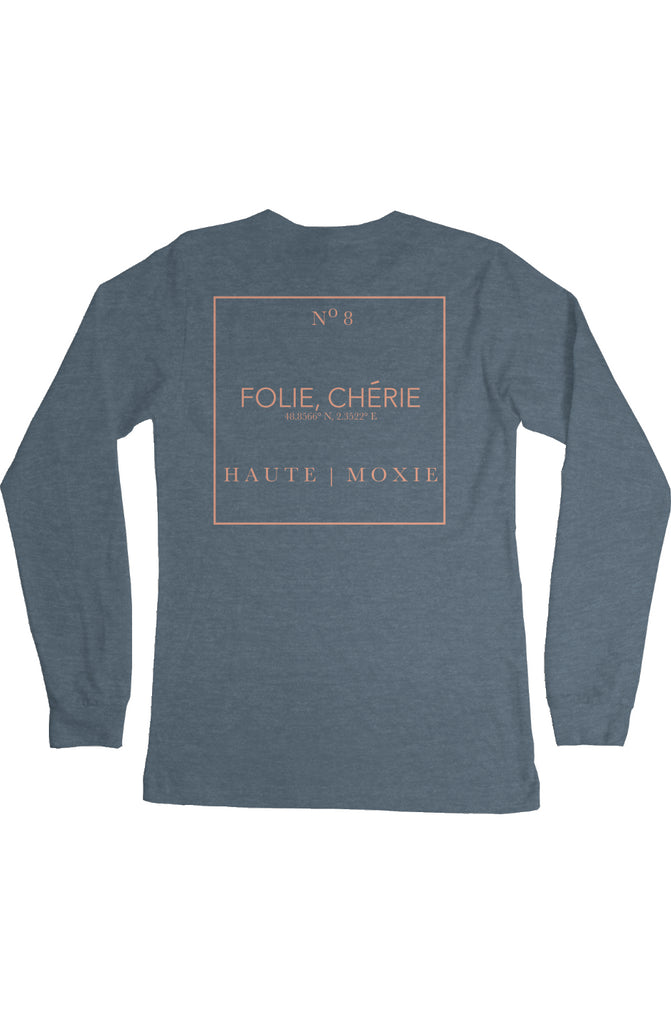 DELUXE MOXIE LONG SLEEVE TEE HEATHER SLATE & SOFT PINK