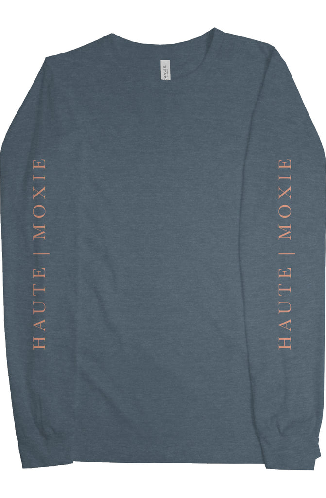 DELUXE MOXIE LONG SLEEVE TEE HEATHER SLATE & SOFT PINK